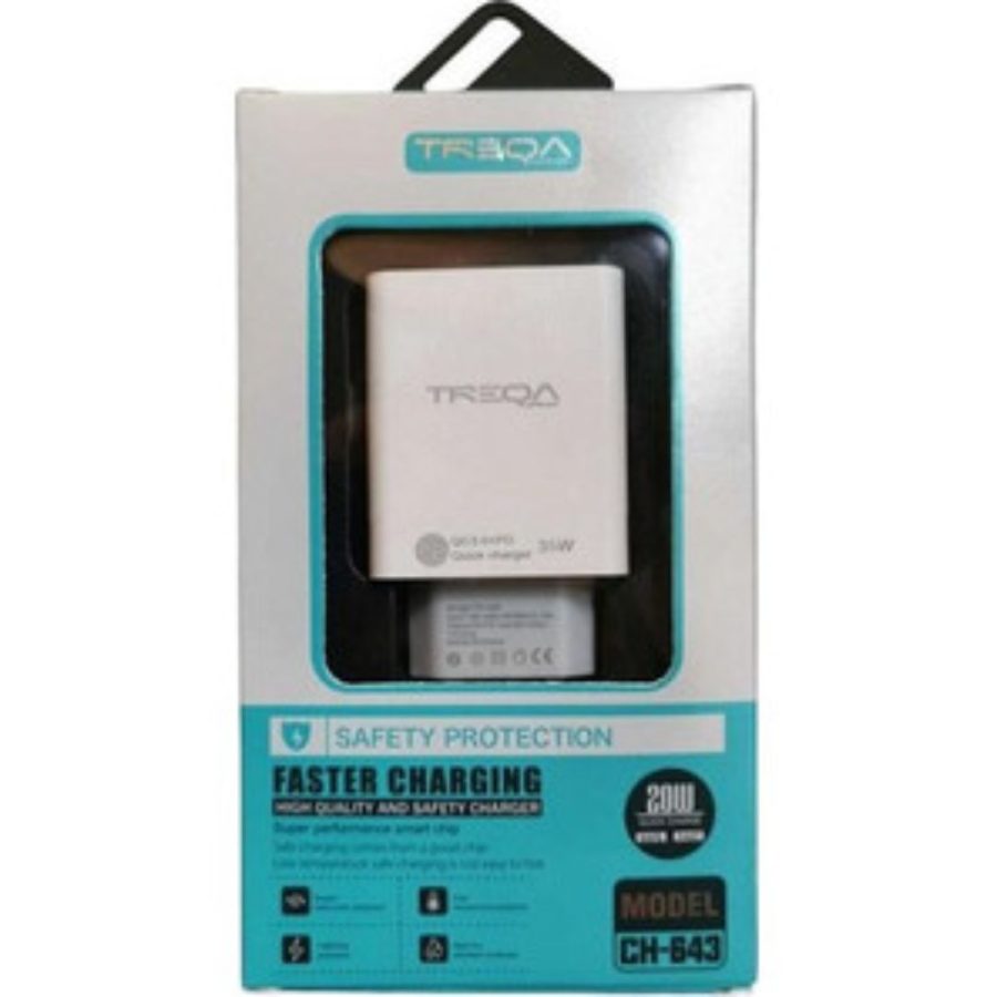 TREQA Φορτιστής Ταχείας Φόρτισης 20W 2 Θυρες( USB C και USB A) Safety Protection (CH-643)