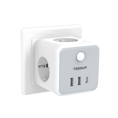 TESSAN Πριζα 6 IN 1 POWERCUBE SOCKET 3xSCHUKO, 2xUSB, 1xTYPE-C