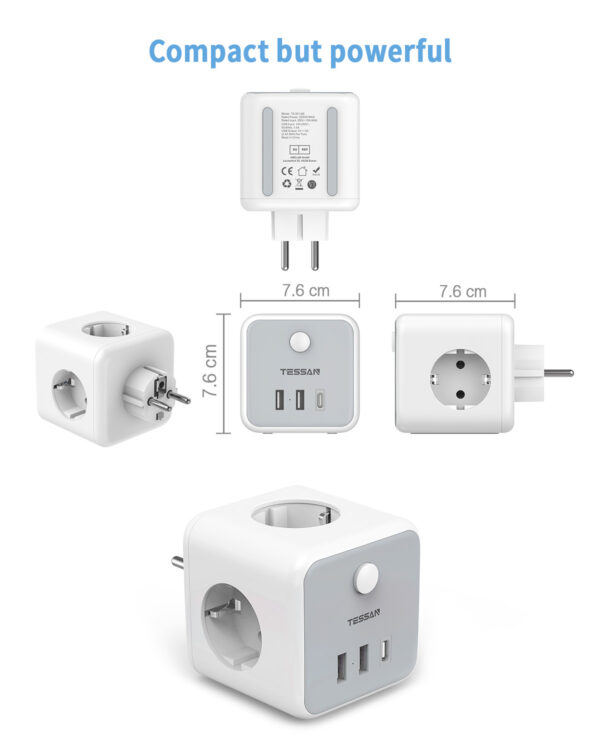 TESSAN Πριζα 6 IN 1 POWERCUBE SOCKET 3xSCHUKO, 2xUSB, 1xTYPE-C