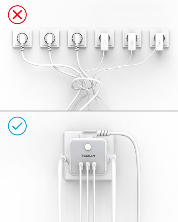 TESSAN Πριζα 6 IN 1 POWERCUBE SOCKET 3xSCHUKO, 2xUSB, 1xTYPE-C