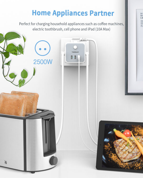 TESSAN Πριζα 6 IN 1 POWERCUBE SOCKET 3xSCHUKO, 2xUSB, 1xTYPE-C
