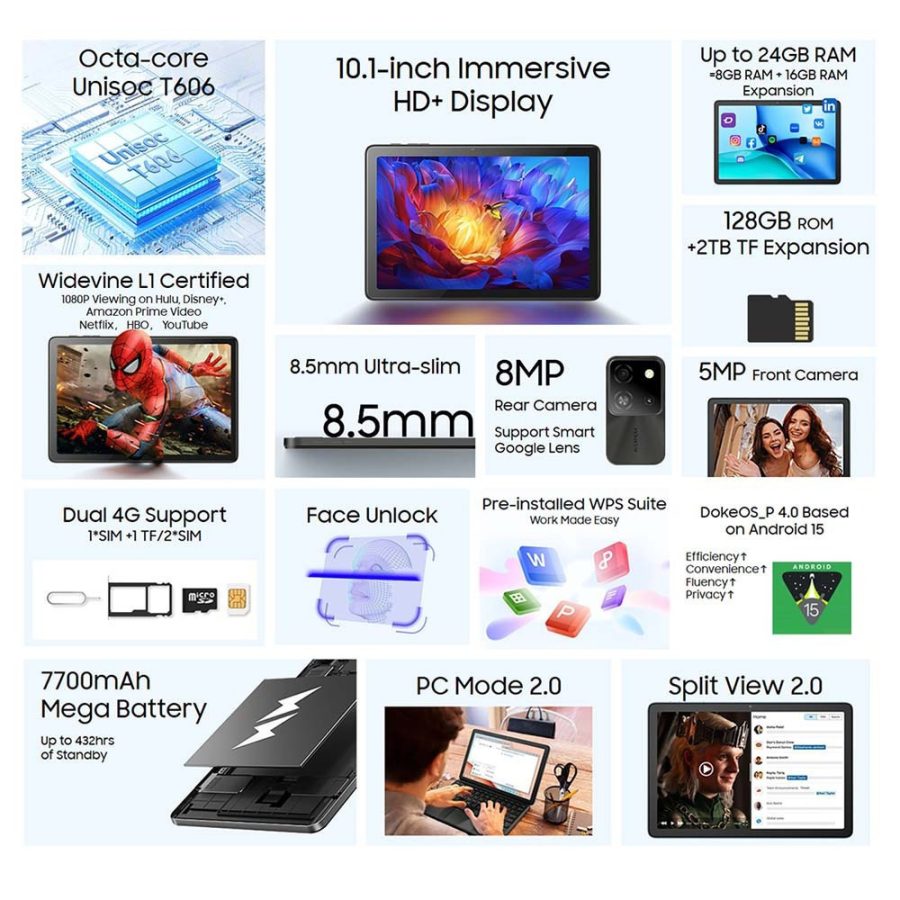 Blackview Tab 60 Pro 10.1" Tablet 8GB/128GB 4G Dual SIM με Πληκτρολόγιο, Ποντίκι, Γραφίδα, Θήκη & Αξεσουάρ – 7700mAh