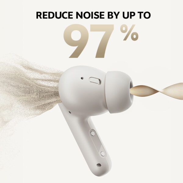 QCY Buds ANC HT15 Cream Grey TWS Ακουστικά Bluetooth – 45dB Adaptive ANC, 5 Mic ENC, 35h Αυτονομία