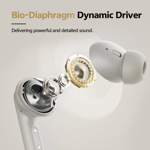 QCY Buds ANC HT15 Cream Grey TWS Ακουστικά Bluetooth – 45dB Adaptive ANC, 5 Mic ENC, 35h Αυτονομία