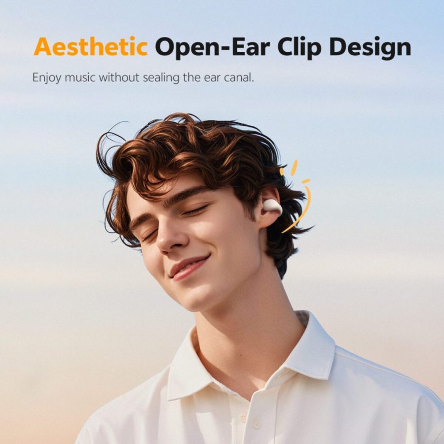 QCY Crossky C10 White Open Ear Clip-On Ακουστικά Bluetooth 5.4 – 30h, IPX5, Call Noise Reduction