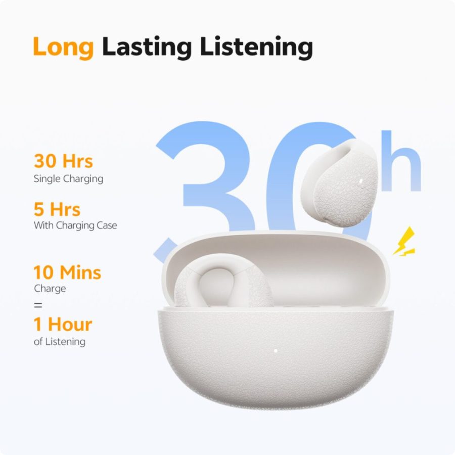 QCY Crossky C10 White Open Ear Clip-On Ακουστικά Bluetooth 5.4 – 30h, IPX5, Call Noise Reduction