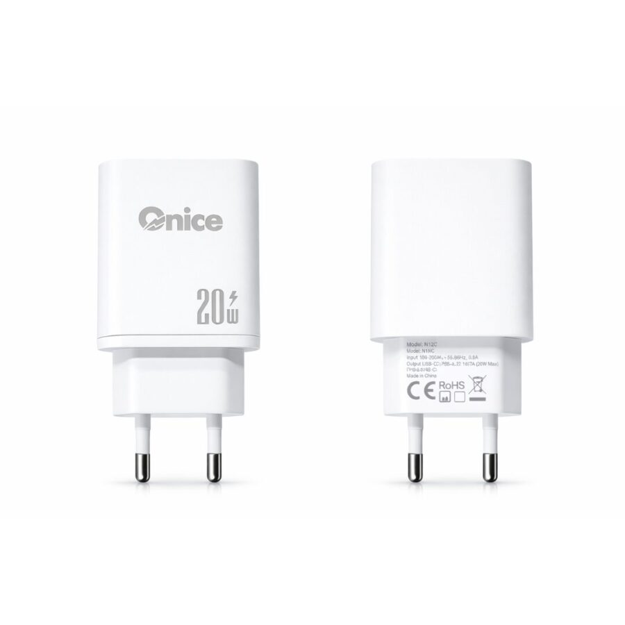 Onice 20W PD Fast Charger 2 Θυρες( USB A και USB-C) Φορτιστής Πρίζας – Γρήγορη Φόρτιση Power Delivery Λευκός
