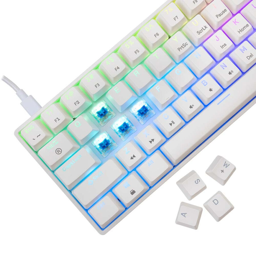 White Shark SHINOBI 2 Mechanical Keyboard Blue Switch White GK-004221 – 60% RGB, Hot Swap, Gaming Keyboard