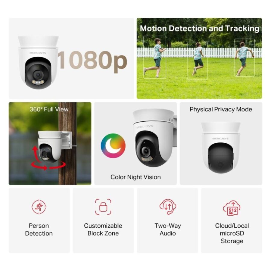 Mercusys MC500 Outdoor Wi-Fi Camera 1080p – Περιστρεφόμενη Κάμερα Ασφαλείας Εξωτερικού Χώρου με Night Vision