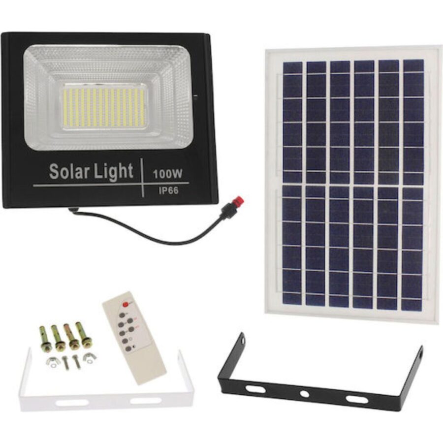 Jortan Ηλιακός Προβολέας LED 100W IP66 με Φωτοβολταϊκό Πάνελ, Τηλεχειριστήριο & Ψυχρό Λευκό 6500K (JT-BJ100W-TZ)
