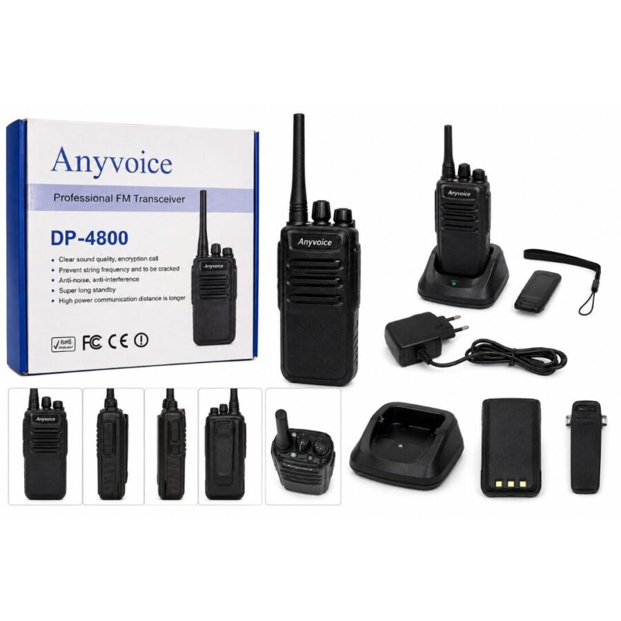 Anyvoice DP-4800 Walkie Talkie Επαγγελματικός Ασύρματος Πομποδέκτης FM – Professional FM Transceiver Μεγάλης Εμβέλειας d(Περιεχει 1 Τεμαχιο)
