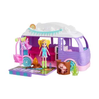 Mattel Polly Pocket Tiny Worlds Big Surprises Glamping Camper Van Playset (JCC32) – Σετ Παιχνιδιού Camper Van με Κούκλα & Αξεσουάρ