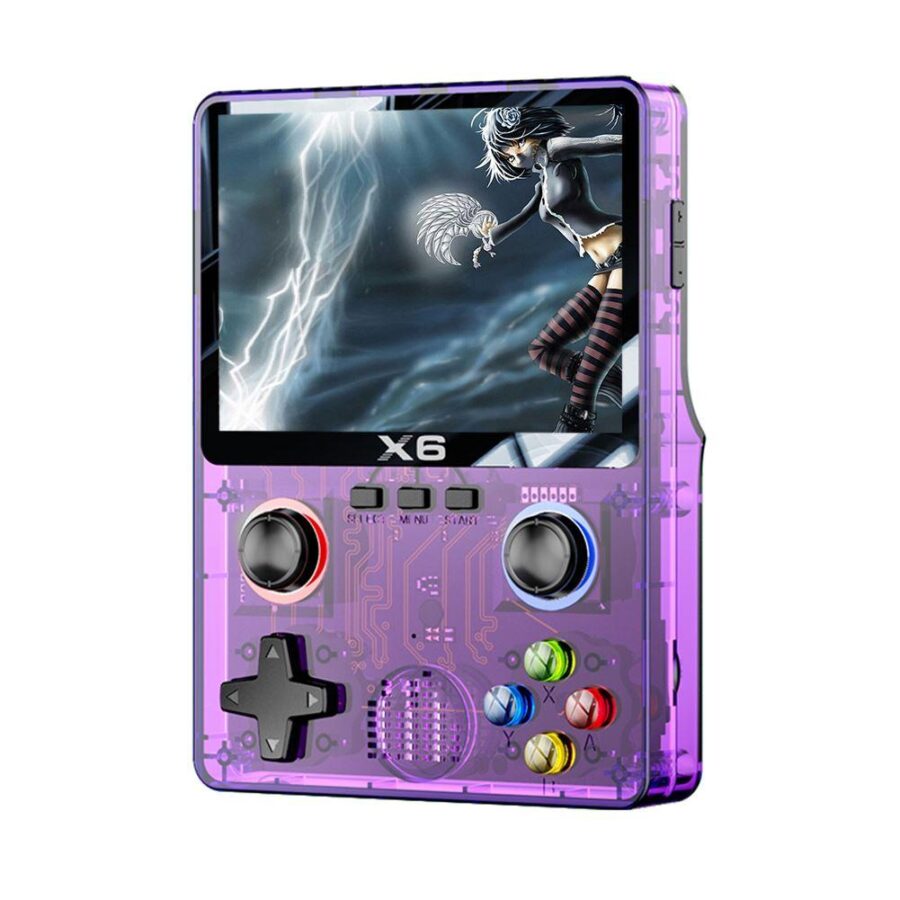 X6 Retro Handheld Console Ρετρο Κονσολα Purple Transparent – 6000+ Games, IPS 3.5” 640x480, Dual Analog, NES/GBA/SNES/MD/Arcade Portable Gaming Console