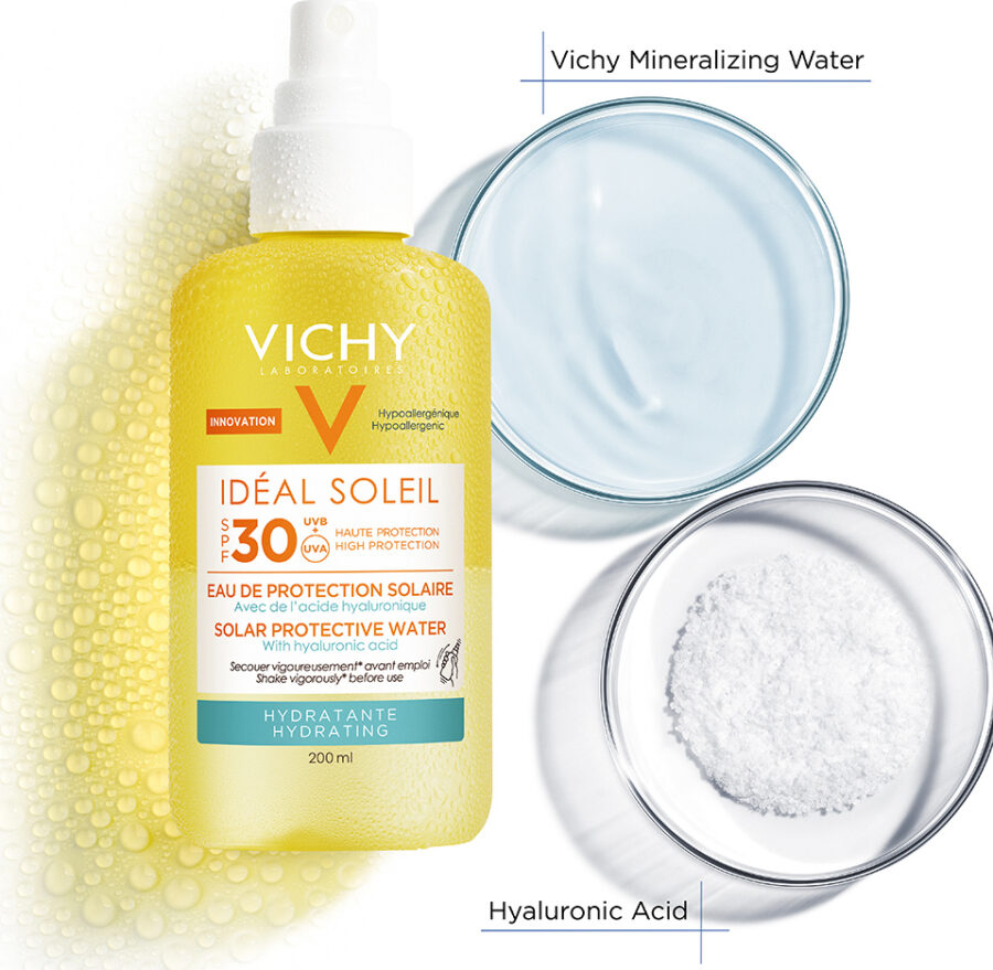 Vichy Capital Soleil Hydrating Water Spray SPF30 200ml – Ενυδατικό Αντηλιακό Σπρέι Σώματος με Υαλουρονικό Οξύ