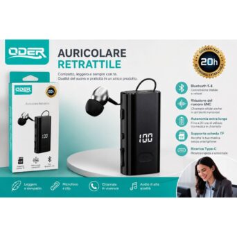 ODER OD-L01 Bluetooth Ακουστικό Handsfree V5.4 με Αναδιπλούμενο Καλώδιο, ENC, Οθόνη LED & Αυτονομία έως 20 Ωρών