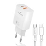 Leewello 25W PD + QC3.0 Φορτιστής Τοίχου USB-C & USB-A με Καλώδιο Type-C to Type-C – Fast Charger EU Plug