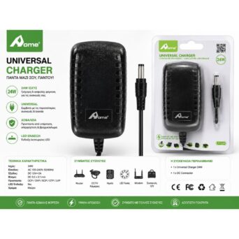 Aome Universal Charger 24W JT-1220 – Universal Τροφοδοτικό 12V 2A με DC 5.5x2.1mm