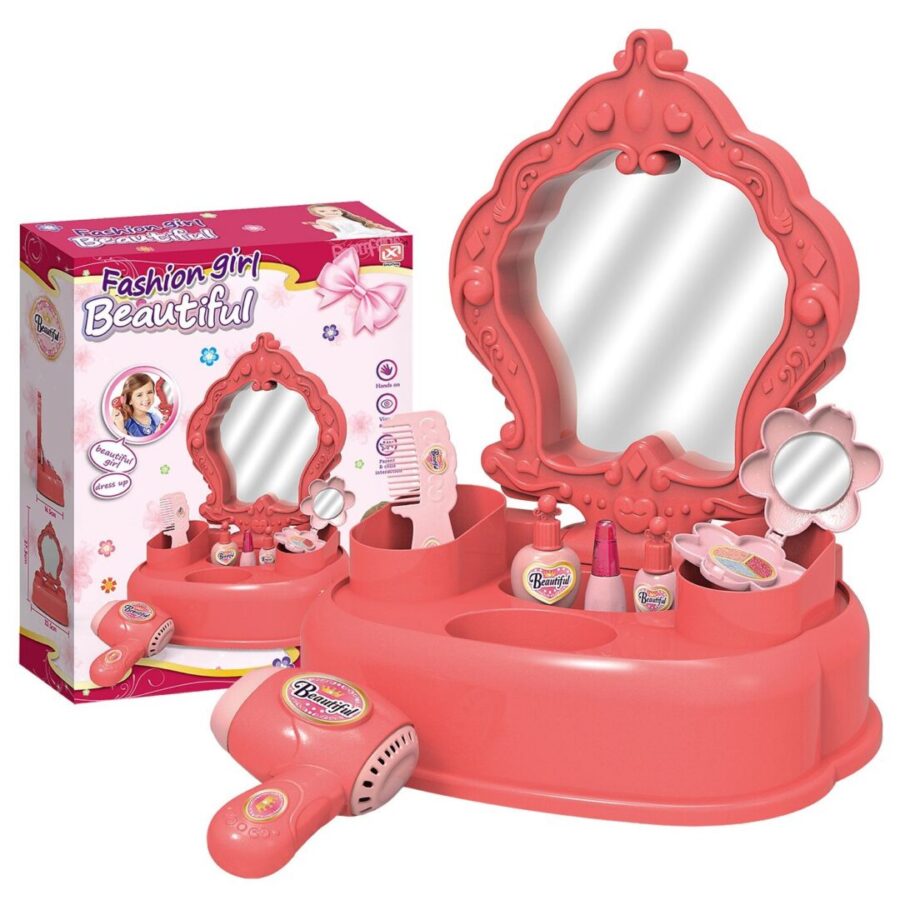 ToyMarkt Παιδική Τουαλέτα Ομορφιάς με Καθρέφτη & 7 Αξεσουάρ 32x25x85cm – Σετ Κομμωτηρίου για Παιδιά 3+ Ετών