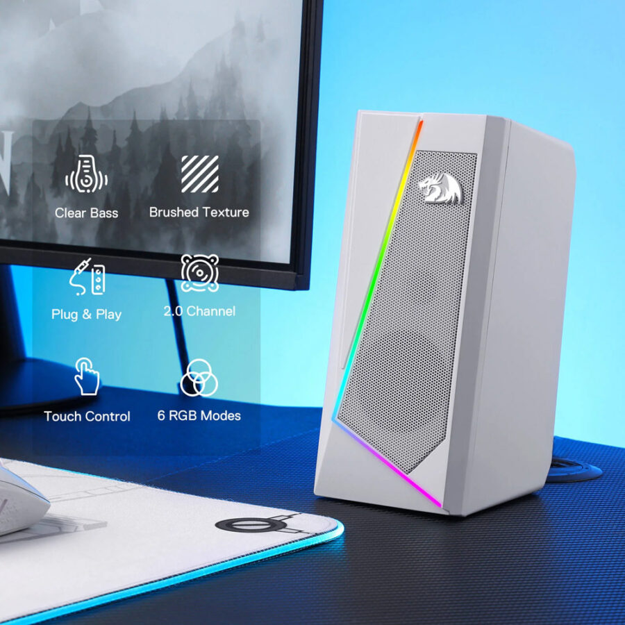 Redragon GS520 Anvil RGB Ηχεία Υπολογιστή 2.0 10W με RGB Φωτισμό, USB & AUX 3.5mm – Λευκά
