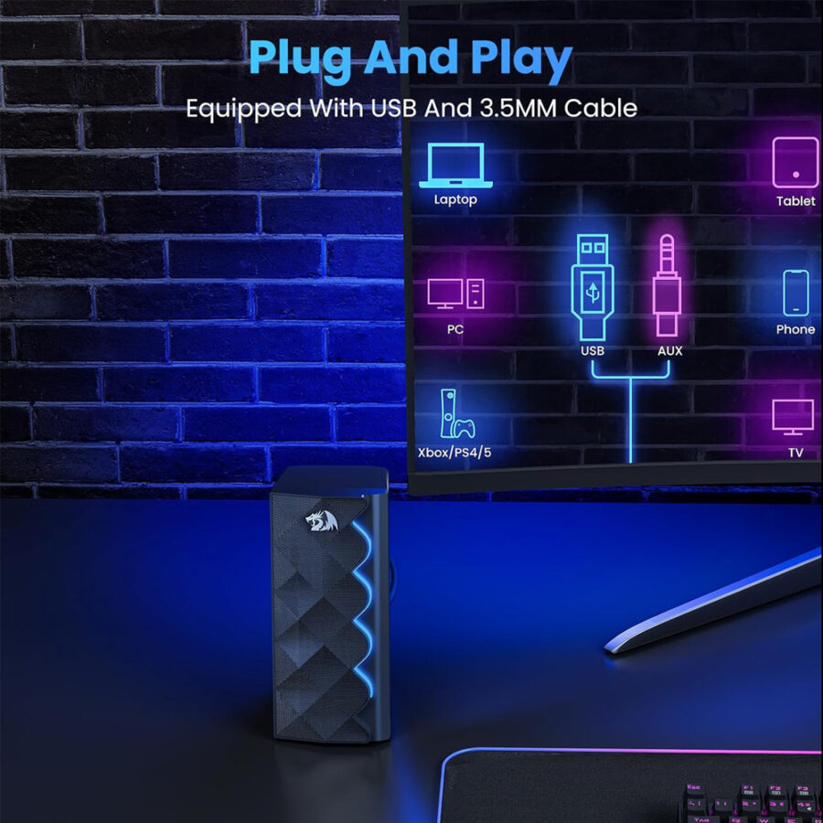 Redragon GS522 Cipher RGB Ηχεία Υπολογιστή 2.0 10W με RGB Φωτισμό, USB & AUX 3.5mm – Μαύρα