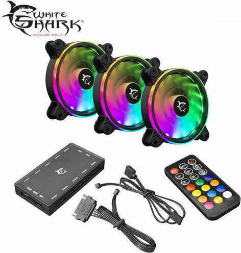 White Shark Nebula ARGB Kit 3x120mm Ανεμιστηρες Κουτιού (Case Fans) PWM με LED HUB & Τηλεχειριστήριο