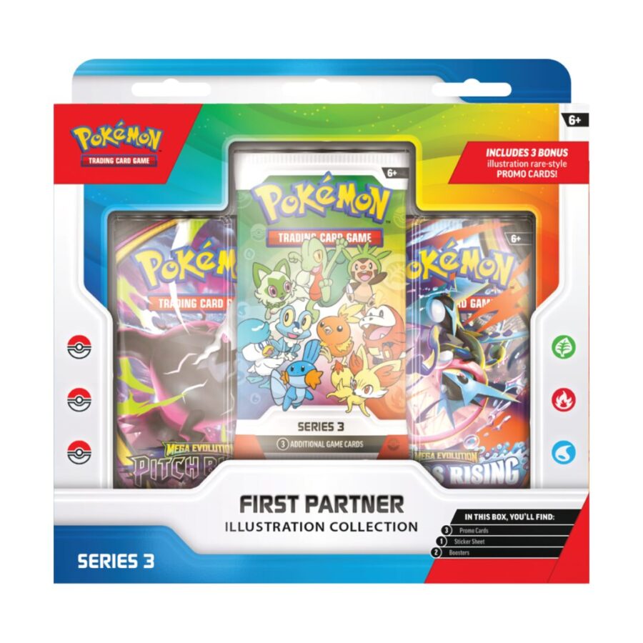 Pokemon TCG Trading Card Games: First Partner Illustration Collection Series 3 Αγγλικό – 3 Promo Κάρτες, 2 Booster Packs & Sticker Sheet